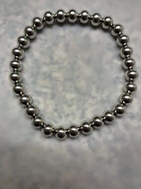 Sterling Silver Beaded Stretch Bracelet - Classic Silver